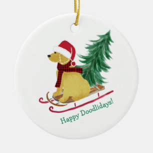 Ornamento De Cerâmica Sled de Natal Personalizado de Goldendoodle