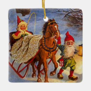 Ornamento De Cerâmica "Sled Ride at Night", por Jenny Nystrom