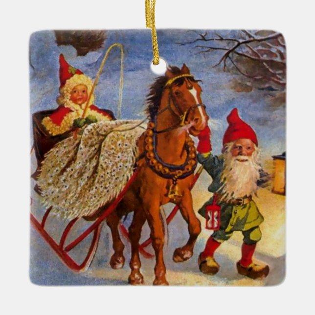 Ornamento De Cerâmica "Sled Ride at Night", por Jenny Nystrom (Frente)