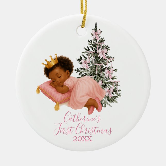 Ornamento De Cerâmica Sleeping Princess Baby Girl First Christmas  (Frente)
