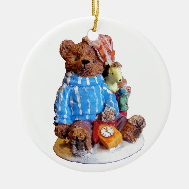 Ornamento De Cerâmica Sleepy Pajama Teddy Bear com Brinquedos (Frente)