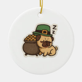 Ornamento De Cerâmica Sleepy Pug Leprechaun Retro St. Patrick's Day
