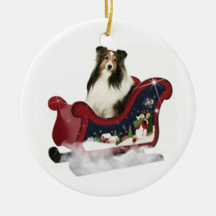 Ornamento De Cerâmica Sleigh Sheltie