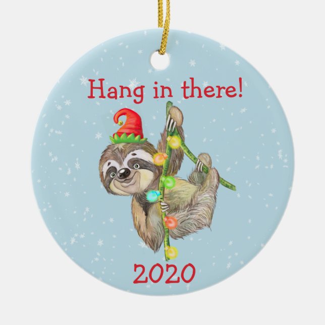 Ornamento De Cerâmica Sloth Hang in Out Christmas Pandemic 2020 (Frente)