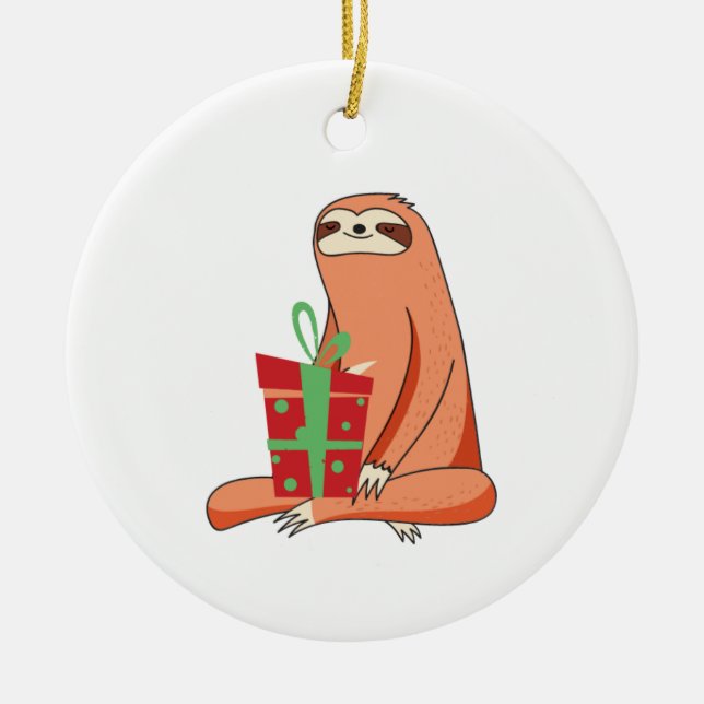 Ornamento De Cerâmica Sloth Present Ornament (Frente)