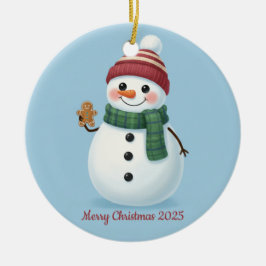 Ornamento De Cerâmica Smiling Snowman with Beanie Cute Christmas 2025