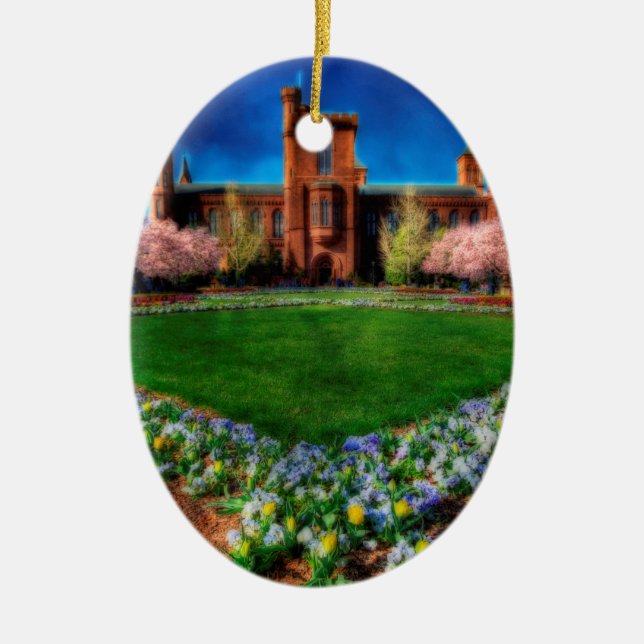 Ornamento De Cerâmica Smithsonian Castle Cherry Blossoms (Frente)