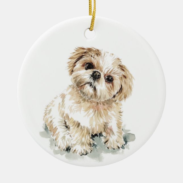 Ornamento De Cerâmica Smudge, Shih Tzu cachorrinho (Frente)