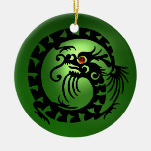 Ornamento De Cerâmica SNAKE DRAGON Black and Green Emerald