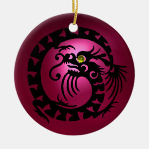 Ornamento De Cerâmica SNAKE DRAGON Black Pink Red Ruby