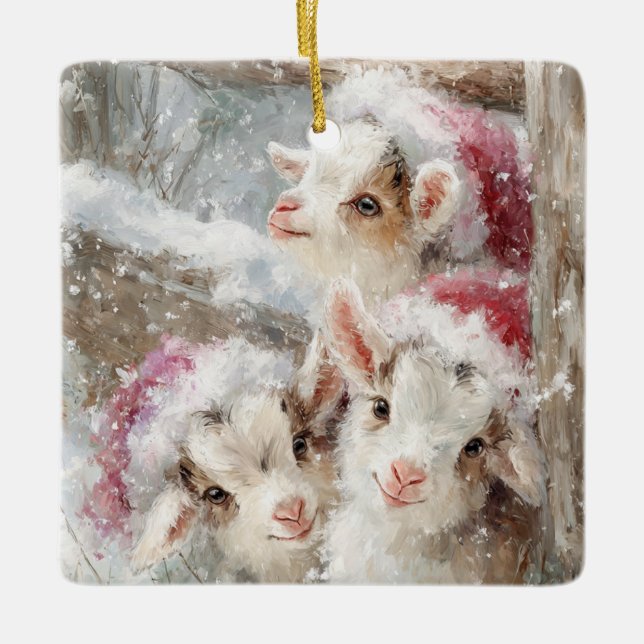 Ornamento De Cerâmica Snow Babies Christmas Goats 10 - YOUR PHOTO (Frente)