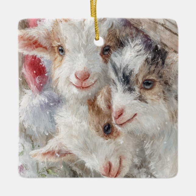 Ornamento De Cerâmica Snow Babies Christmas Goats 12 - YOUR PHOTO (Frente)
