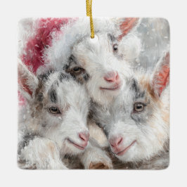 Ornamento De Cerâmica Snow Babies Christmas Goats 1 - YOUR PHOTO