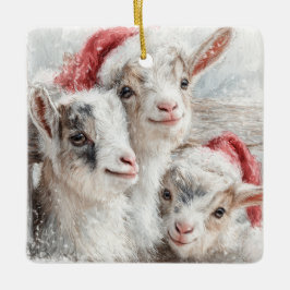 Ornamento De Cerâmica Snow Babies Christmas Goats 2 - YOUR PHOTO