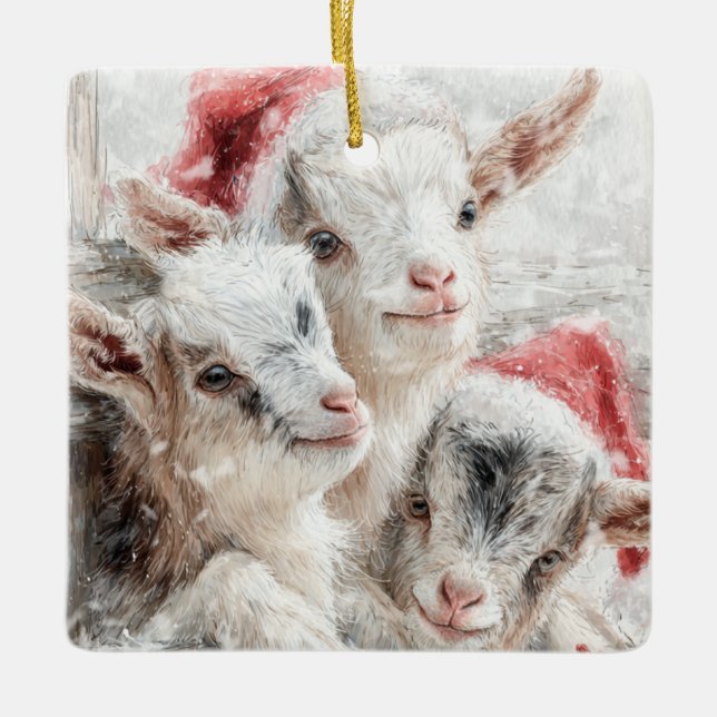 Ornamento De Cerâmica Snow Babies Christmas Goats 5 - YOUR PHOTO (Frente)