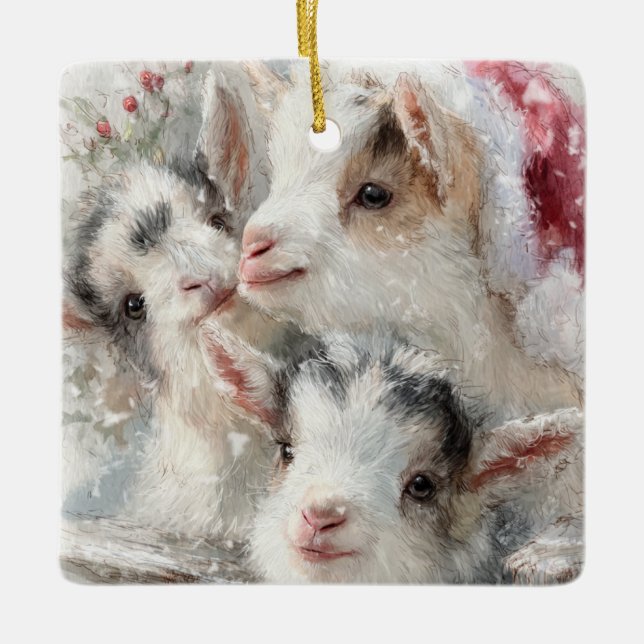 Ornamento De Cerâmica Snow Babies Christmas Goats 6 - YOUR PHOTO (Frente)