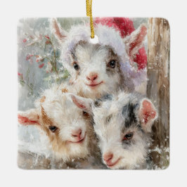 Ornamento De Cerâmica Snow Babies Christmas Goats 7 - YOUR PHOTO