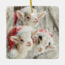 Ornamento De Cerâmica Snow Babies Christmas Goats 9 - YOUR PHOTO