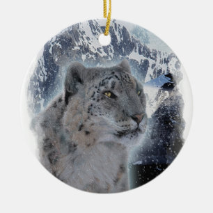 Ornamento De Cerâmica SNOW LEOPARD Espécies Ameaçadas de Gato Grande