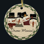 Ornamento De Cerâmica Snow Mania Snowman Keepsasasaque Ornament<br><div class="desc">Quatro bonecos de neve e texto que diz "Mania de Neve!" em um enfeite de natal de porcelana que você certamente vai amar por anos!</div>