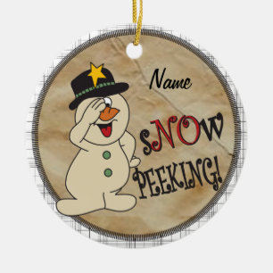 Ornamento De Cerâmica Snow Peeking Snowman