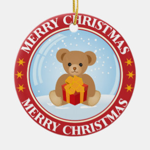 Ornamento De Cerâmica Snowball bonito do Natal com urso bonito para