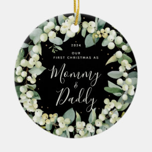 Ornamento De Cerâmica Snowberry Primeiro Natal como Foto dos Pais