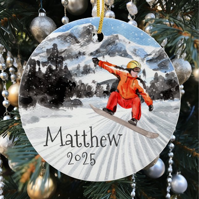 Ornamento De Cerâmica Snowboard de Natal Personalizado   (Criador carregado)