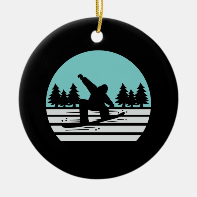 Ornamento De Cerâmica Snowboard Retro Vintage (Frente)