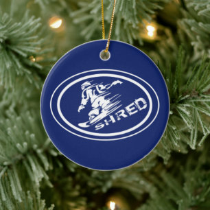 Ornamento De Cerâmica Snowboard "SHRED" Oval Snowboarder Ornament