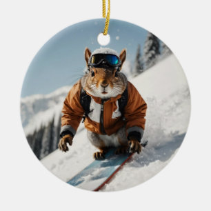 Ornamento De Cerâmica Snowboard Squirrel Wintertime Whimsper Animal