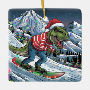 Ornamento De Cerâmica Snowboard TRex em cores psíquicas da montanha