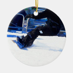 Ornamento De Cerâmica Snowboarder Skidding - Presente Esportivo de Inver