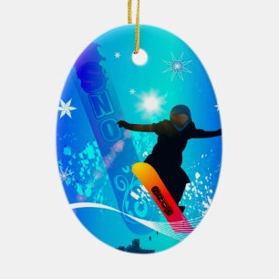 Ornamento De Cerâmica Snowboarding, snowboarder com o conselho