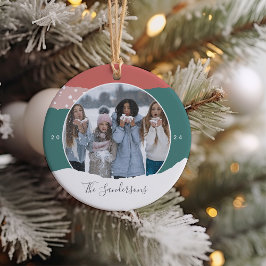 Ornamento De Cerâmica Snowdrift | Foto personalizada de bloco de cores