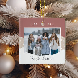 Ornamento De Cerâmica Snowdrift | Foto personalizada de bloco de cores