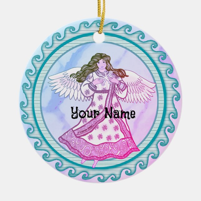 Ornamento De Cerâmica Snowflake - Anjo cristão (Frente)