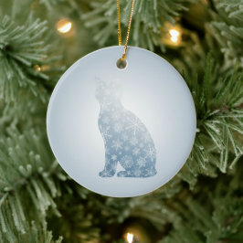 Ornamento De Cerâmica Snowflake Cat Christmas Winter Cat Silhouette
