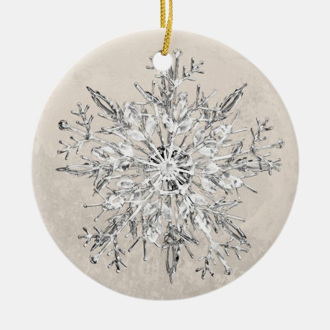 Ornamento De Cerâmica Snowflake Crystal Grunge (Frente)