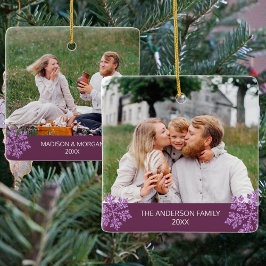 Ornamento De Cerâmica Snowflake Plum Bling Trendy 2 Foto Natal