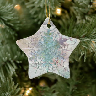 Ornamento De Cerâmica Snowflake Star Holiday Ornament