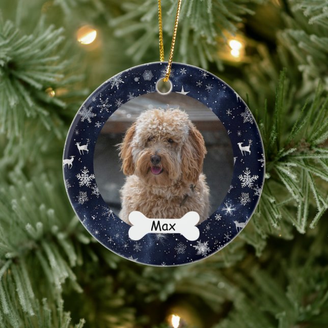 Ornamento De Cerâmica Snowflakes Stars Pet Puppy Dog Foto Personalizada (Árvore)