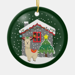 Ornamento De Cerâmica Snowglobe Christmas Llama