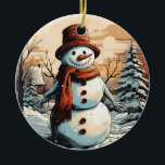 Ornamento De Cerâmica Snowman<br><div class="desc">Ornamento Cerâmico de Natal Snowman Traga muito mais alegria de férias para a sua árvore com um ornamento cerâmico personalizado. Adicione fotos da família,  imagens e mensagens pessoais a ambos os lados deste ornamento. Um fio de ouro torna fácil pendurar esta fantástica marca de sempre.</div>