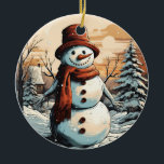 Ornamento De Cerâmica Snowman<br><div class="desc">Ornamento Cerâmico de Natal Snowman Traga muito mais alegria de férias para a sua árvore com um ornamento cerâmico personalizado. Adicione fotos da família,  imagens e mensagens pessoais a ambos os lados deste ornamento. Um fio de ouro torna fácil pendurar esta fantástica marca de sempre.</div>