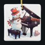 Ornamento De Cerâmica Snowman A Tocar o Piano<br><div class="desc">Um design com um boneco de neve tocando piano</div>