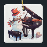 Ornamento De Cerâmica Snowman A Tocar o Piano<br><div class="desc">Um design com um boneco de neve tocando piano</div>