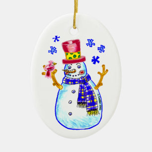 Ornamento De Cerâmica Snowman Bird Friend
