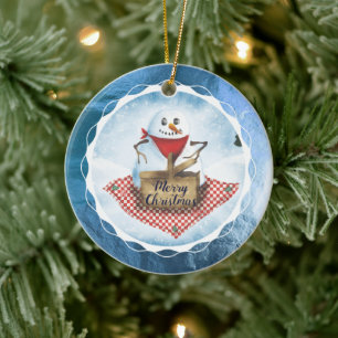 Ornamento De Cerâmica Snowman blizzard picnic personalizado no Natal