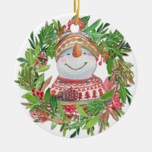 Ornamento De Cerâmica Snowman Christmas Wreath Ornament